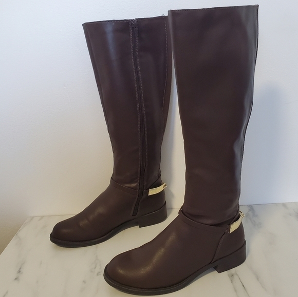 Sears Connor Vegan leather Brown Riding Boots with Zipper and Gold Buckle - Picture 5 of 8